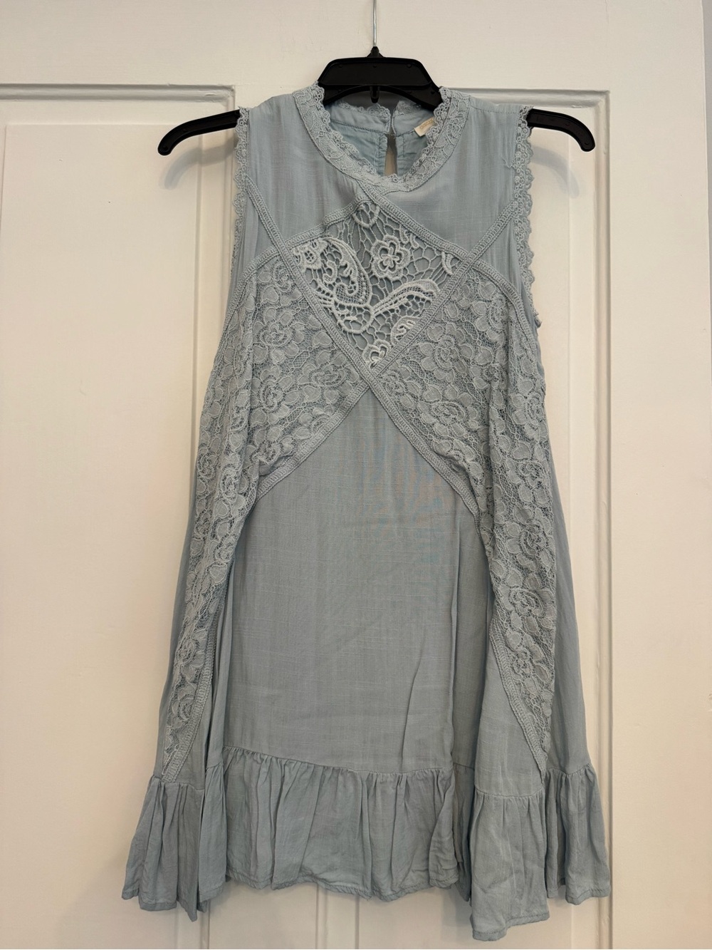 Girls Chelsea & Violet Pale Blue Lace-Trim Sleeveless Ruffle-Hem  Dress